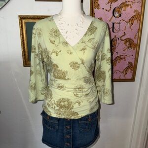 Floral Y2K Wrap Top - Green